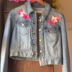 White House Black Market Denim Jacket with Pink Stars